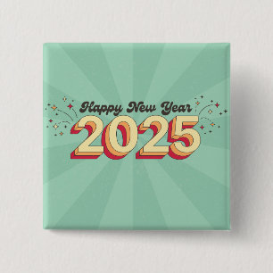 Frohes neues Jahr 2025 Vintage Typografie Button