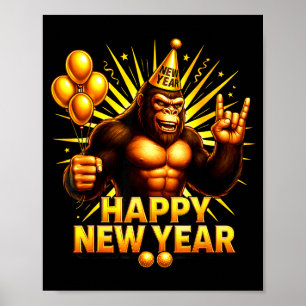 Frohes Neues Jahr 2026 Bigfoot Silvester Happy Poster