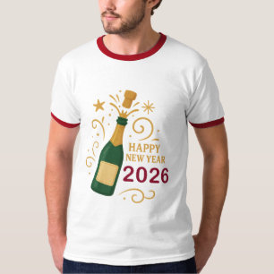Frohes Neues Jahr 2026 Champagner Herren-Ringer-T- T-Shirt