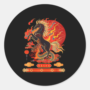 Frohes Neues Jahr 2026 Chinesisches Neujahr Pferd Runder Aufkleber
