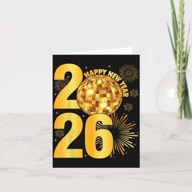 Frohes Neues Jahr 2026 Coquette Bogen Disco Ball N Karte (Vorderseite)