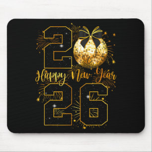 Frohes Neues Jahr 2026 Coquette-Bogen Disco-Kugel  Mousepad