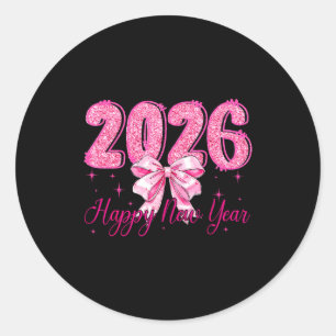 Frohes neues Jahr 2026 Coquette Bow Silvesterparty Runder Aufkleber