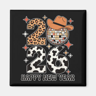 Frohes Neues Jahr 2026 Cowgirl Disco Ball Western Magnet