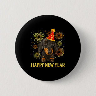 Frohes Neues Jahr 2026 Dachshund Feuerwerk Neujahr Button