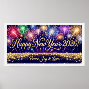 Frohes Neues Jahr 2026 Dekorative Kunst Feuerwerk Poster