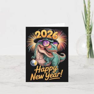 Frohes Neues Jahr 2026 Dinosaurier Lustiges T-Rex  Karte