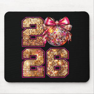 Frohes neues Jahr 2026 Disco Ball Nk Coquette Bow Mousepad