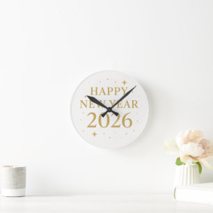 ✨ Frohes neues Jahr 2026 Elegante goldene Wanduhr 