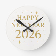 ✨ Frohes neues Jahr 2026 Elegante goldene Wanduhr 