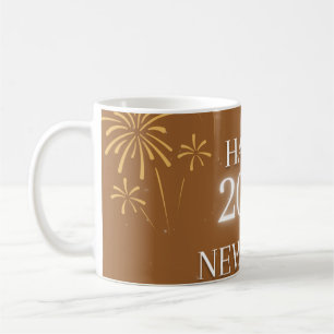 Frohes neues Jahr 2026 – Elegantes goldbraunes Pos Kaffeetasse