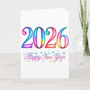 Frohes Neues Jahr 2026 Familie Bunt Retro Feier Karte