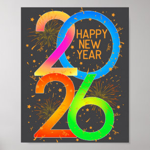 Frohes Neues Jahr 2026 Farbe P Silvester Männer Fr Poster