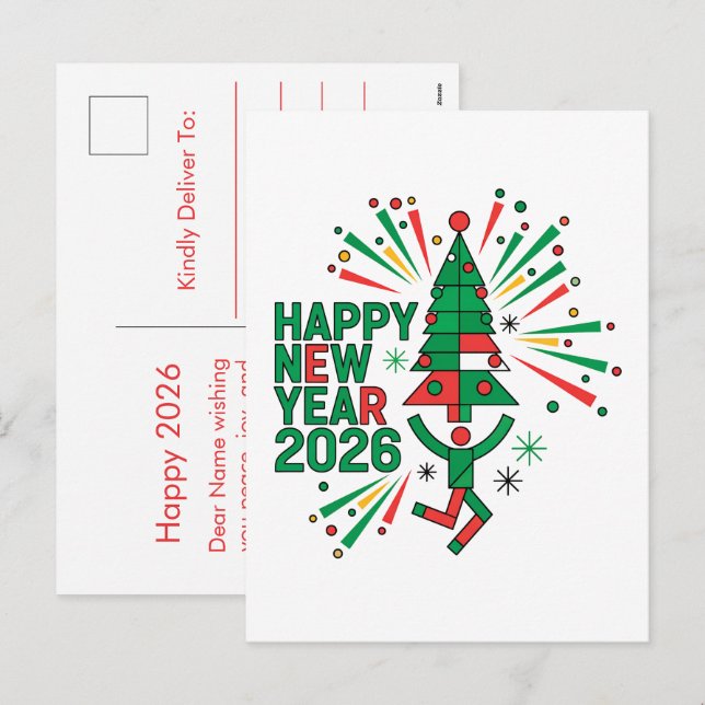 Frohes neues Jahr 2026 - Feier Feiertagspostkarte (Vorne/Hinten)