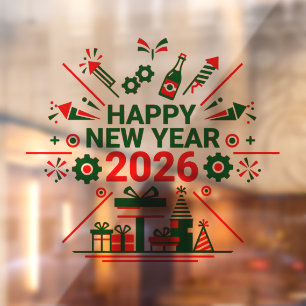 Frohes neues Jahr 2026 - Feier Fensteraufkleber
