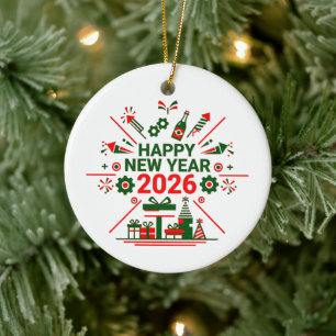 Frohes neues Jahr 2026 - Feier Keramik Ornament