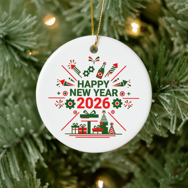 Frohes neues Jahr 2026 - Feier Keramik Ornament (Baum)