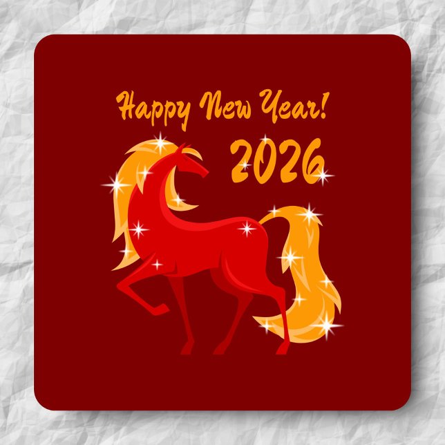 Frohes Neues Jahr 2026 Feuerpferd Chinesischer Zod Quadratischer Aufkleber (Von Creator hochgeladen)