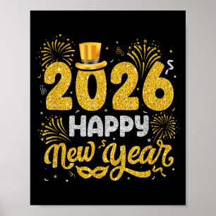 Frohes neues Jahr 2026 Feuerwerk Silvester Männer Poster