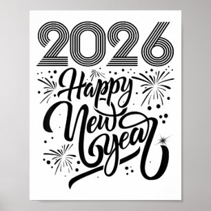 Frohes neues Jahr 2026 Feuerwerkskörper Poster