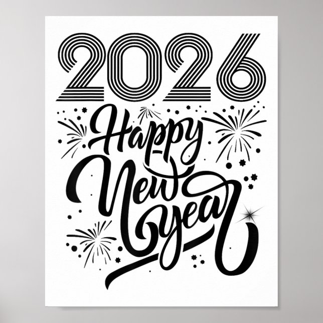 Frohes neues Jahr 2026 Feuerwerkskörper Poster (Vorne)