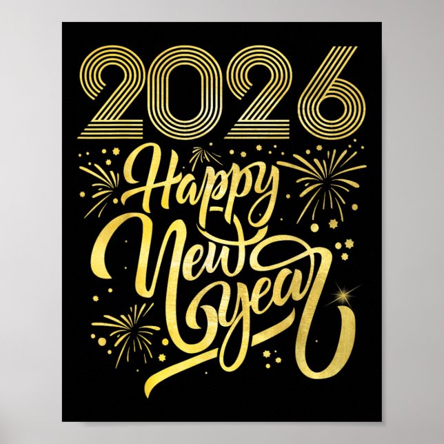 Frohes neues Jahr 2026 Feuerwerkskörper Poster (Vorne)