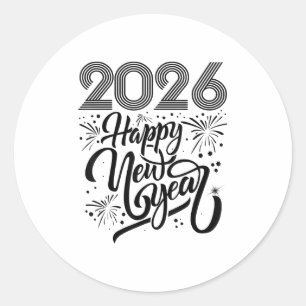 Frohes neues Jahr 2026 Feuerwerkskörper Runder Aufkleber