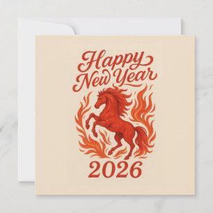 Frohes Neues Jahr 2026 Feuriges Pferd Feiertagskarte