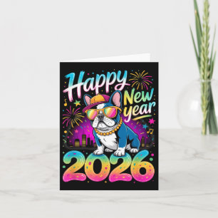 Frohes Neues Jahr 2026 Französische Bulldogge Feue Karte