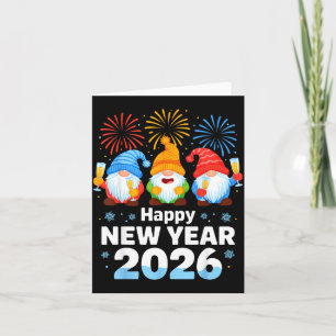 Frohes Neues Jahr 2026 Gnom Mit Feuerwerk Und Cham Karte