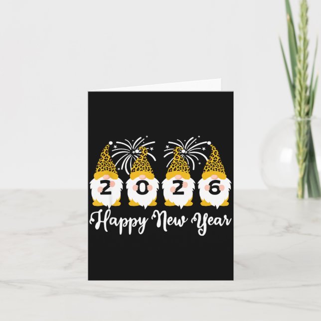 Frohes Neues Jahr 2026 Gnome Leopard Print Gnomies Karte (Vorderseite)