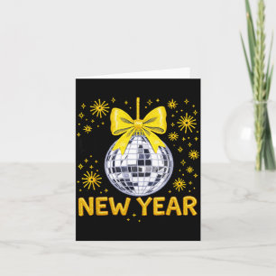 Frohes neues Jahr 2026 Golden Disco Ball Bow Neuja Karte