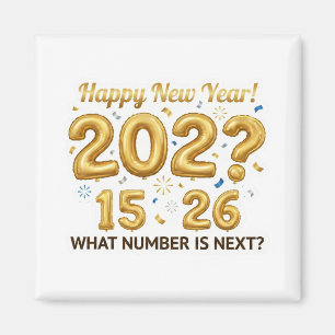 Frohes Neues Jahr 2026 Goldene Ballons Logik-Quiz Magnet