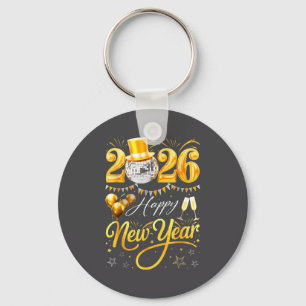 Frohes neues Jahr 2026 Goldener Hut Disco Ball Luf Schlüsselanhänger