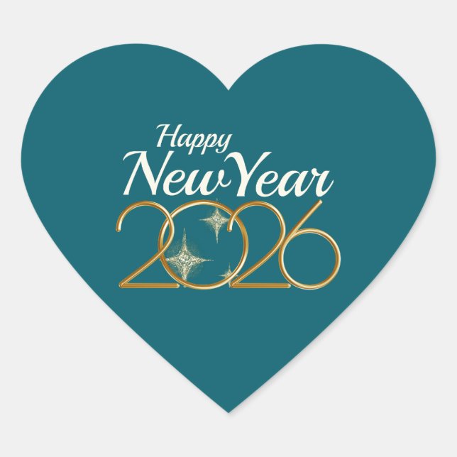 Frohes Neues Jahr 2026 Herz Sticker Elegant Grün & (Vorderseite)