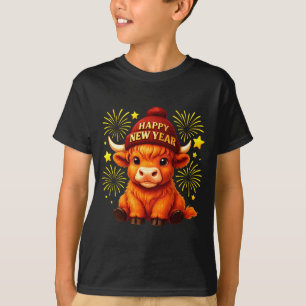 Frohes Neues Jahr 2026 Highland-Kuh & Partyhut N T-Shirt