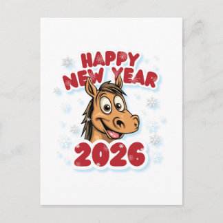 Frohes Neues Jahr 2026: Jahr des Pferd-Maskottchen Postkarte