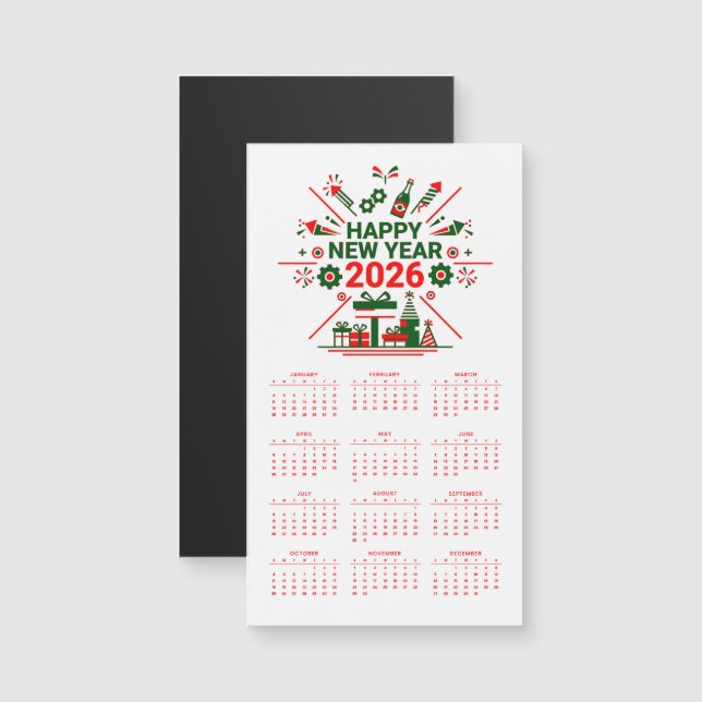 Frohes neues Jahr 2026 Kalender Magnetkarte (Vorne/Hinten)