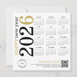 Frohes neues Jahr 2026 Kalenderlogo QR Black Gold Feiertagskarte