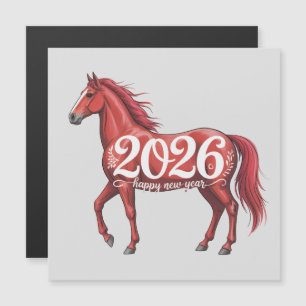Frohes Neues Jahr 2026 Karte Rotes Pferd Illustrat