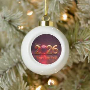 Frohes neues Jahr 2026 Keramik Kugel-Ornament
