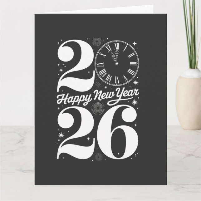 Frohes Neues Jahr 2026 Mitternachtsuhr Countdown Karte (Vorderseite)