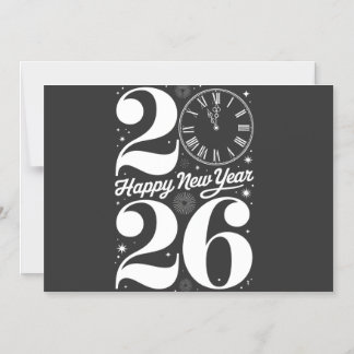 Frohes Neues Jahr 2026 Mitternachtsuhr Countdown Magneteinladung