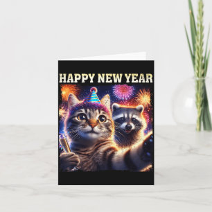 Frohes neues Jahr 2026 Niedliche Katze Waschbär-Fe Karte