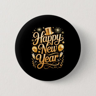 Frohes neues Jahr 2026 Party Ballons, Feuerwerk un Button