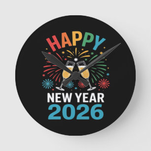 Frohes neues Jahr 2026 Party Lustiges Silvester 20 Runde Wanduhr