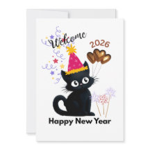 Frohes Neues Jahr 2026 Schwarze Katze Karte