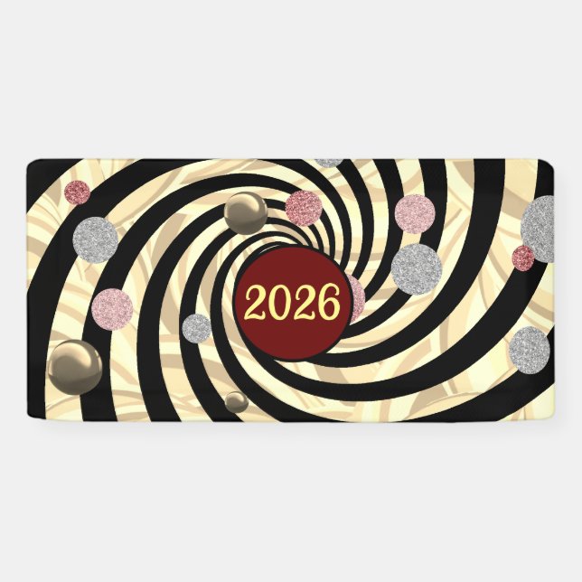 Frohes neues Jahr 2026, Spiralen und Blasen Banner (Horizontal)