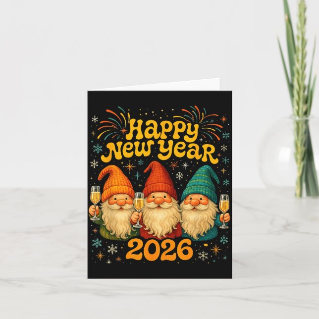 Frohes neues Jahr 2026 Süße Gnom Party Geschenk Karte (Vorderseite)