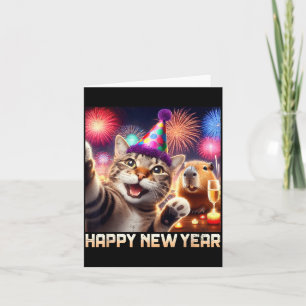 Frohes Neues Jahr 2026 Süße Katze Capybara Party K Karte